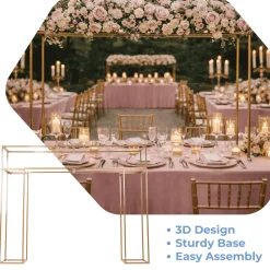 Gold Freestanding Over-the-Table Rod Stand, 3D Rectangular Double Frame for Floral & Balloon Décor - 5ft Length x 4ft Height