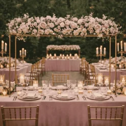 Gold Freestanding Over-the-Table Rod Stand, 3D Rectangular Double Frame for Floral & Balloon Décor - 5ft Length x 4ft Height