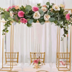 Gold Freestanding Over-the-Table Rod Stand, 3D Rectangular Double Frame for Floral & Balloon Décor - 5ft Length x 4ft Height