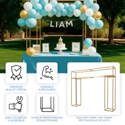 Gold Freestanding Over-the-Table Rod Stand, 3D Rectangular Double Frame for Floral & Balloon Décor - 5ft Length x 4ft Height