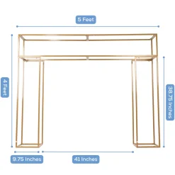 Gold Freestanding Over-the-Table Rod Stand, 3D Rectangular Double Frame for Floral & Balloon Décor - 5ft Length x 4ft Height
