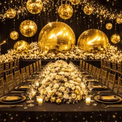 Gold Giant Inflatable Disco Ball Sphere – Maxorb™ Reflective Ceiling Event Decor – Commercial Installation Sizes