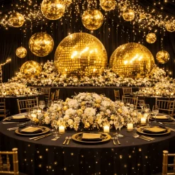 Gold Giant Inflatable Disco Ball Sphere – Maxorb™ Reflective Ceiling Event Decor – Commercial Installation Sizes