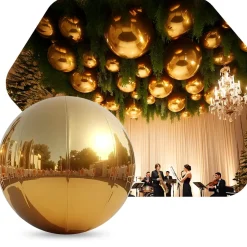 Gold Giant Inflatable Mirror Ball Sphere – Maxorb™ Reflective Ceiling Event Decor – Commercial Installation Sizes