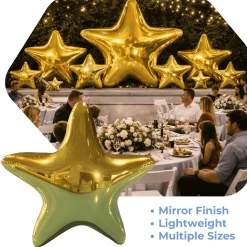 Gold Giant Inflatable Mirror Star – Maxorb™ Reflective Hanging Event Decor – Commercial Installation Sizes