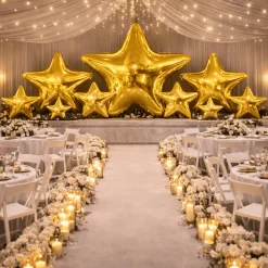 Gold Giant Inflatable Mirror Star – Maxorb™ Reflective Hanging Event Decor – Commercial Installation Sizes