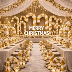 Gold Giant Inflatable Mirror Candy Cane – Maxorb™ Reflective Holiday Event Decor – Commercial Installation Sizes