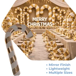 Gold Giant Inflatable Mirror Candy Cane – Maxorb™ Reflective Holiday Event Decor – Commercial Installation Sizes