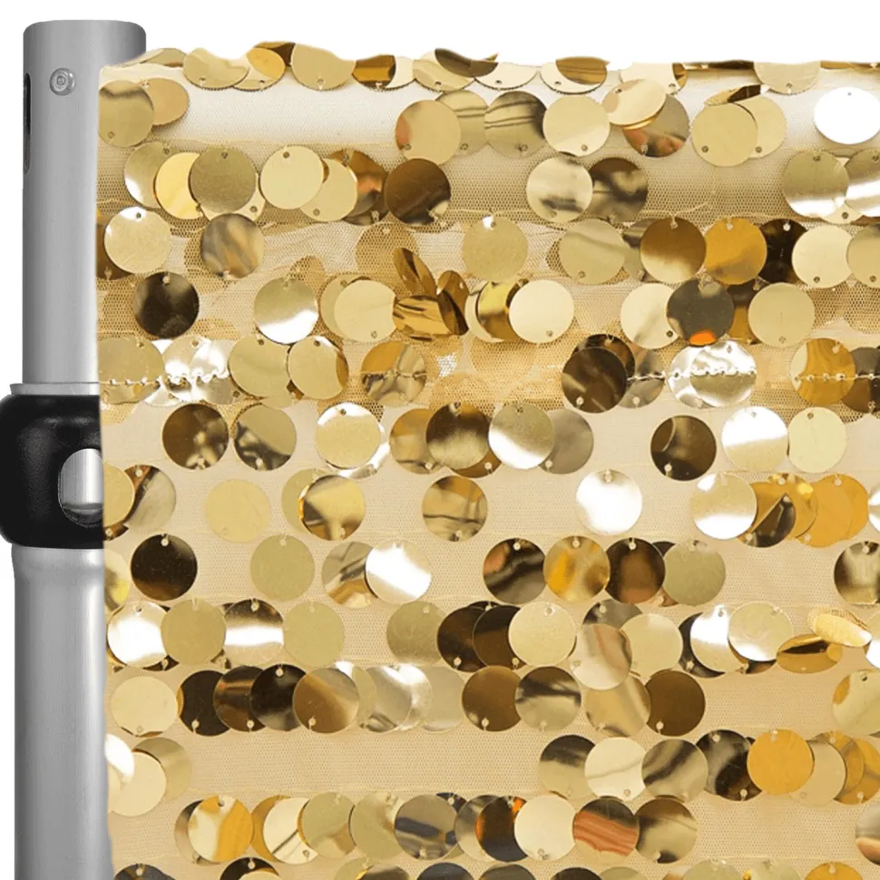 Gold Payette Sequin Backdrop Curtain w/ 4" Rod Pocket by Eastern Mills - 10ft Long x 4.5ft Wide