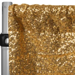 Gold Sequin Backdrop Curtain w/ 4" Rod Pocket by Eastern Mills - 12ft Long x 4.5ft Wide