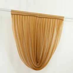 Gold Sheer Chiffon Valance Curtain – Curved Backdrop Swag Topper with Rod Pocket (4ft Wide x 4ft, 5ft, 6ft Height Options)