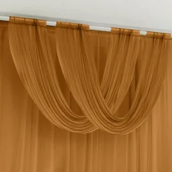 Gold Sheer Chiffon Valance Curtain – Curved Backdrop Swag Topper with Rod Pocket (4ft Wide x 4ft, 5ft, 6ft Height Options)