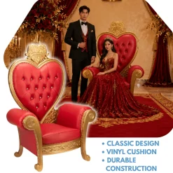 Heart Throne Chair - Red Vinyl/Gold Frame