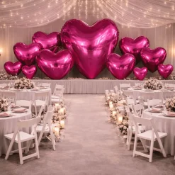 Hot Pink Giant Inflatable Mirror Heart – Maxorb™ Reflective Hanging Event Decor – Commercial Installation Sizes