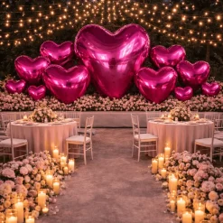 Hot Pink Giant Inflatable Mirror Heart – Maxorb™ Reflective Hanging Event Decor – Commercial Installation Sizes