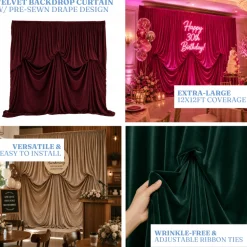12'H x 12'W Lavish Velvet Dramatic Drape Pre Sewn Backdrop Kit - Select your Color