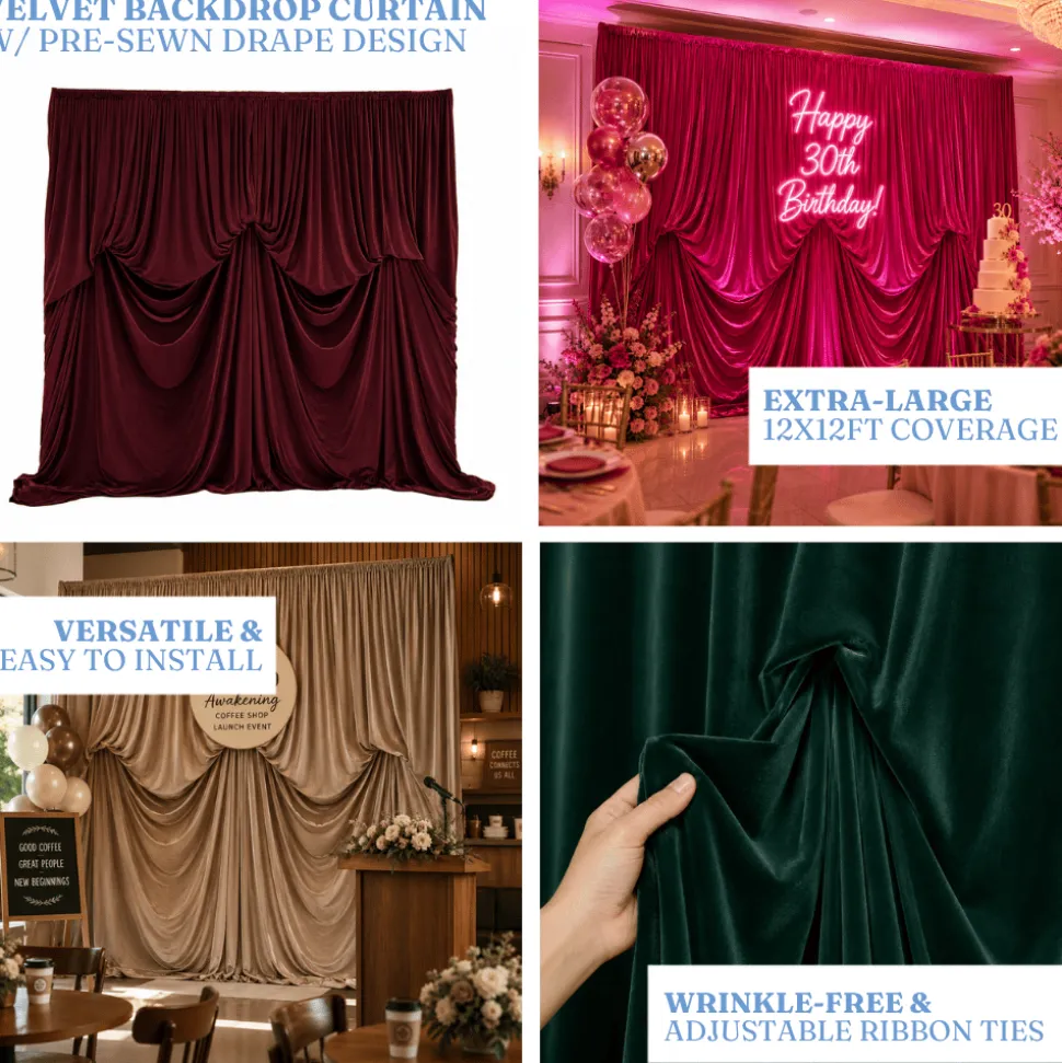 12'H x 12'W Lavish Velvet Dramatic Drape Pre Sewn Backdrop Kit - Select your Color