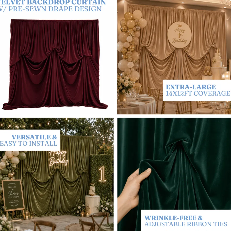 14'H x 12'W Lavish Velvet Dramatic Drape Pre Sewn Backdrop Kit - Select your Color