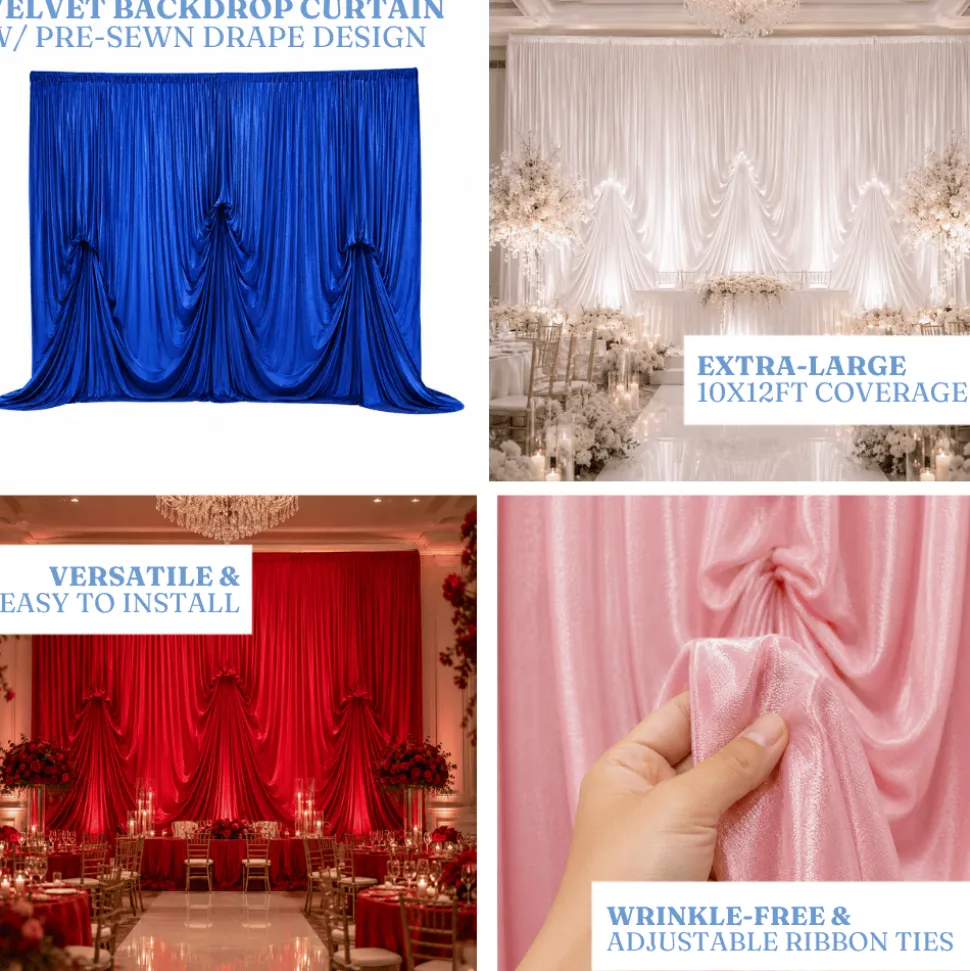 10'H x 12'W Panne Velvet Dramatic Drape Pre Sewn Backdrop Kit - Select your Color