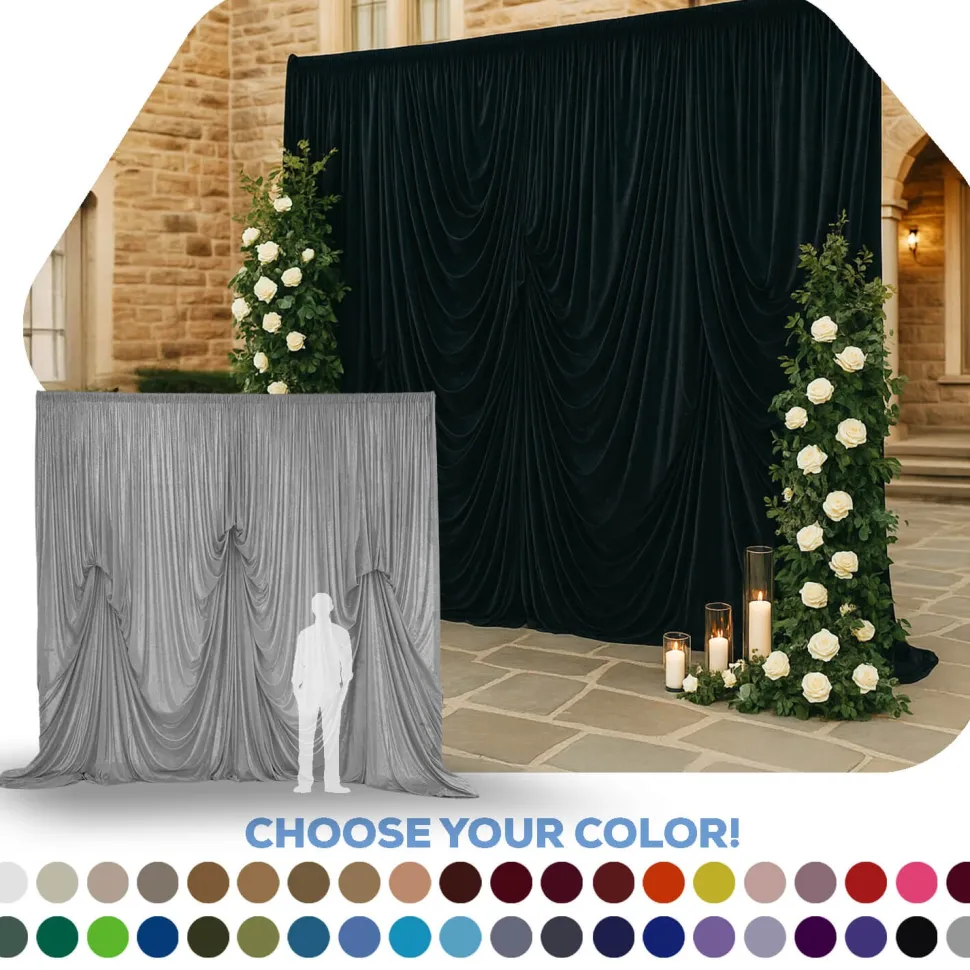 12'H x 12'W Panne Velvet Dramatic Drape Pre Sewn Backdrop Kit - Select your Color
