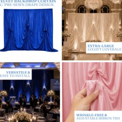 14'H x 12'W Panne Velvet Dramatic Drape Pre Sewn Backdrop Kit - Select your Color