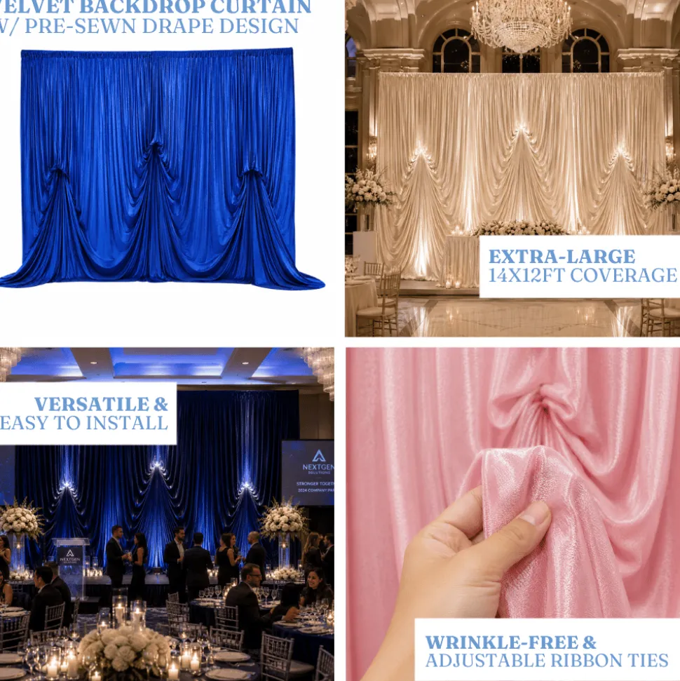 14'H x 12'W Panne Velvet Dramatic Drape Pre Sewn Backdrop Kit - Select your Color