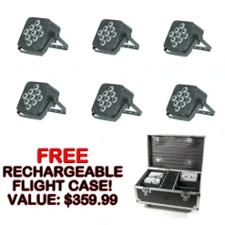 5 in 1 Battery Powered, Wireless DMX Flat LED Light - 6 Pack - FREE RECHARGING FLIGHT CASE