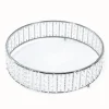 14 Inches Round – Crystal Cake Stand with Hanging Bead Accents & Glass Top (Gold or Silver Metal Options)