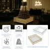 14 Inches Square – Crystal Cake Stand with Hanging Bead Accents & Glass Top (Gold or Silver Metal Options)
