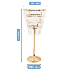 38 Inches 4-Tier Crystal Pendant Table Centerpiece Chandelier Gold Metal Floral Stand with Round Base & Hanging Strips