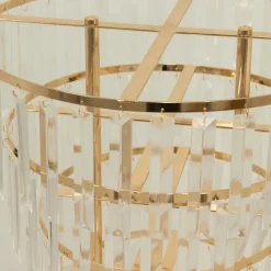 38 Inches 4-Tier Crystal Pendant Table Centerpiece Chandelier Gold Metal Floral Stand with Round Base & Hanging Strips