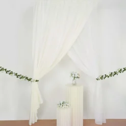 Ivory Double Sheer Backdrop Drape – 10ft Height x 10ft Wide Chiffon & Polyester Dual Layer Event Divider Curtain with Rod Pockets