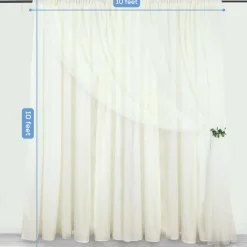 Ivory Double Sheer Backdrop Drape – 10ft Height x 10ft Wide Chiffon & Polyester Dual Layer Event Divider Curtain with Rod Pockets