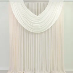 Ivory Sheer Chiffon Valance Curtain – Curved Backdrop Swag Topper with Rod Pocket (4ft Wide x 4ft, 5ft, 6ft Height Options)