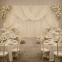Ivory Sheer Chiffon Valance Curtain – Curved Backdrop Swag Topper with Rod Pocket (4ft Wide x 4ft, 5ft, 6ft Height Options)
