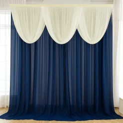 Ivory Sheer Chiffon Valance Curtain – Curved Backdrop Swag Topper with Rod Pocket (4ft Wide x 4ft, 5ft, 6ft Height Options)