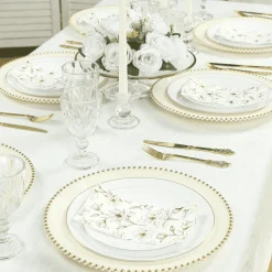 13" Ivory with Gold Beaded Rim Round Charger Plates – 10 Pieces Reusable Economy Plastic Chargers