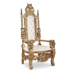 King Bride and Groom Throne Chair - Tan & Gold