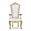 King Throne Chair - Ivory Vinyl/Gold Frame