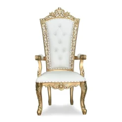 King Throne Chair - Ivory Vinyl/Gold Frame