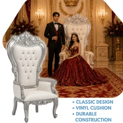 King Thronet Chair - White Vinyl/Silver Frame