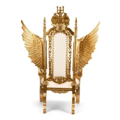 King Wingback Throne Chair - White Vinyl/Gold