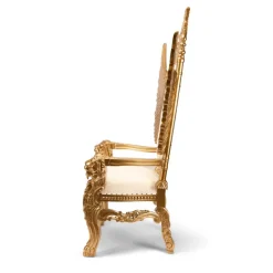 King Wingback Throne Chair - White Vinyl/Gold