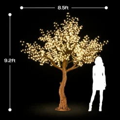 Lighted Cherry Blossom LED Tree - AC Adapter - 1200 LEDs - RGBW w/ Remote & Many Functions! - 9FT Tall