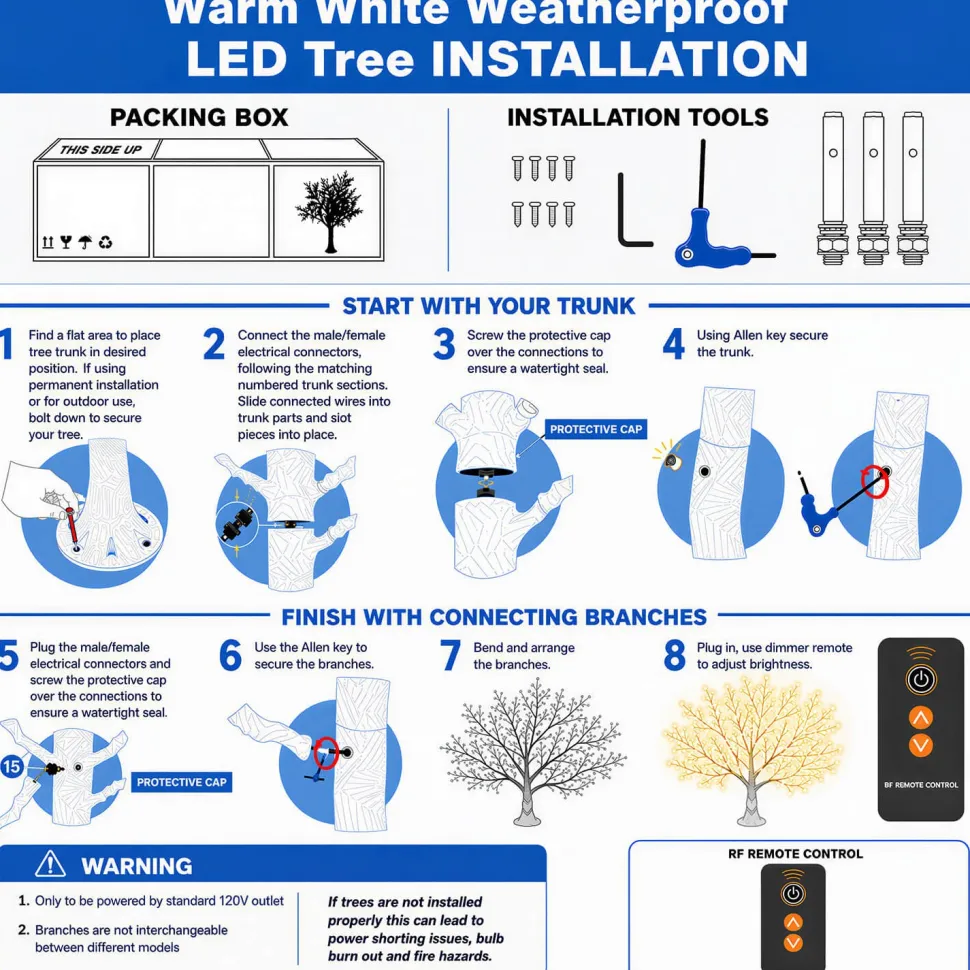 Lighted Cherry Tree - AC Adapter - 2400 LEDs - Warm White - 10FT Tall