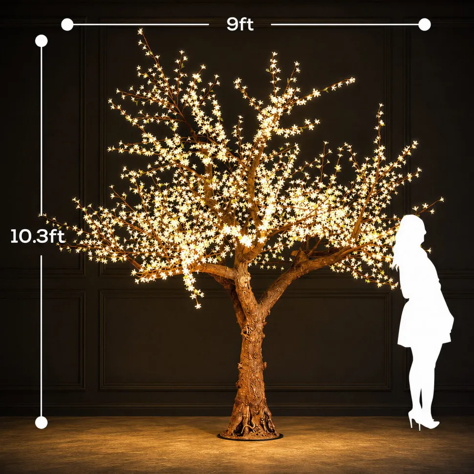 Lighted Cherry Tree - AC Adapter - 2400 LEDs - Warm White - 10FT Tall