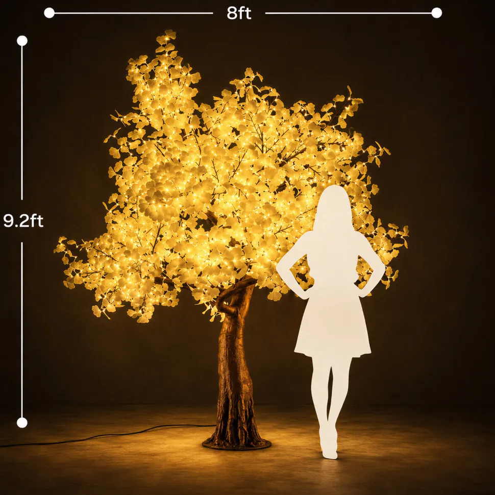 Lighted Ginkgo LED Tree - AC Adapter - 1632 LEDs - Warm White - 9FT Tall