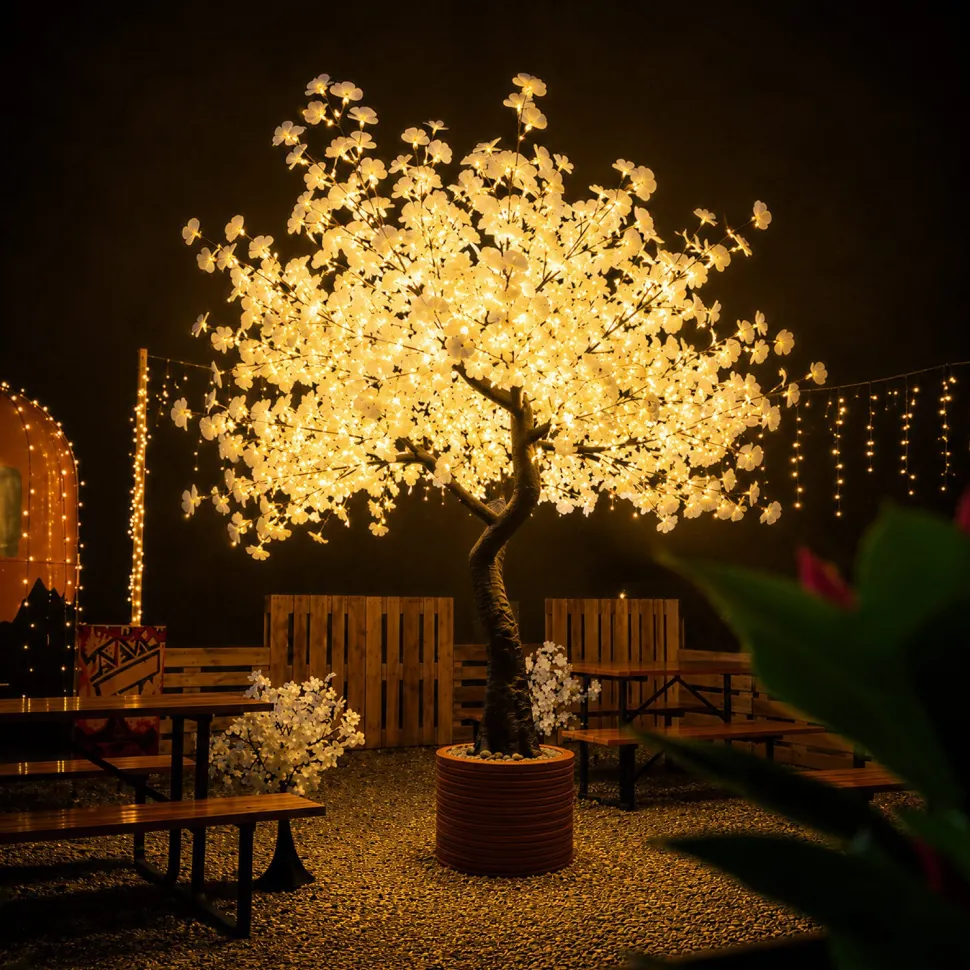 Lighted Ginkgo LED Tree - AC Adapter - 1632 LEDs - Warm White - 9FT Tall
