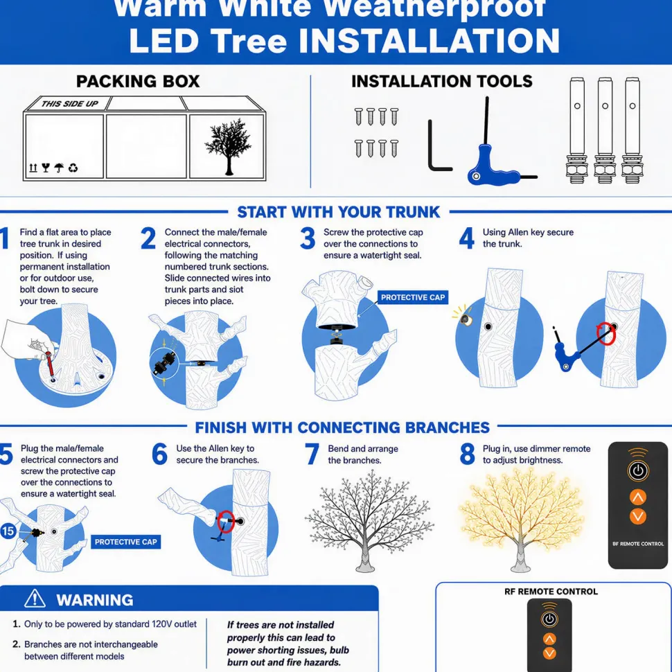Lighted Ginkgo LED Tree - AC Adapter - 1632 LEDs - Warm White - 9FT Tall
