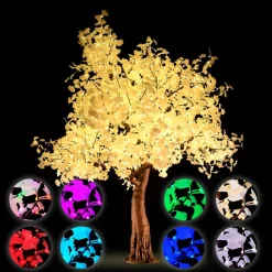 Lighted Ginkgo LED Tree - AC Adapter - 1632 LEDs - RGBW w/ Remote & Many Functions! - 9FT Tall